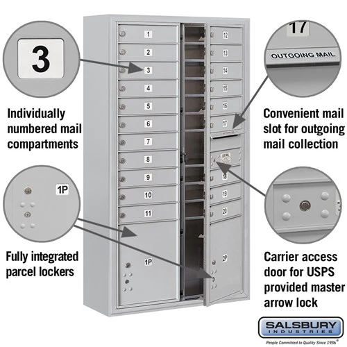 Maximum Height Surface Mounted 4C Horizontal Mailbox with 20 Doors and 2 Parcel Lockers - Image 6