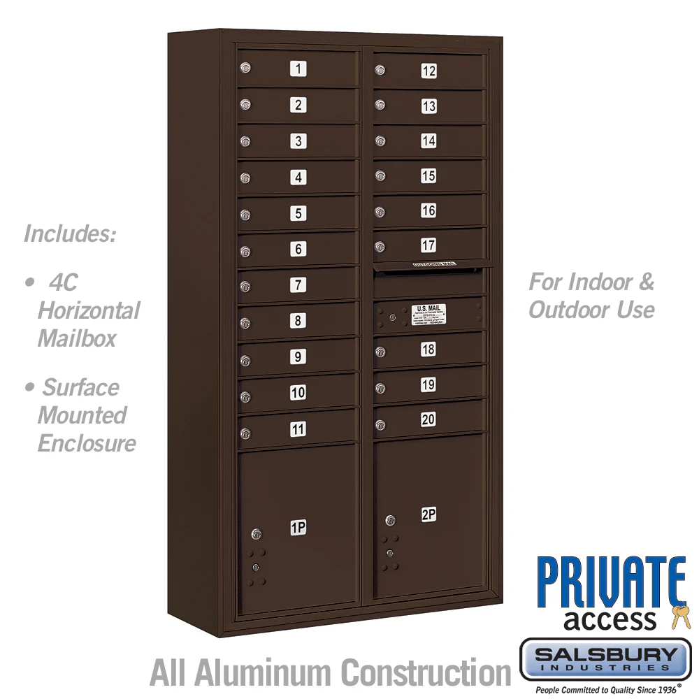 Maximum Height Surface Mounted 4C Horizontal Mailbox with 14 Doors in Bronze with Private Access - Image 5