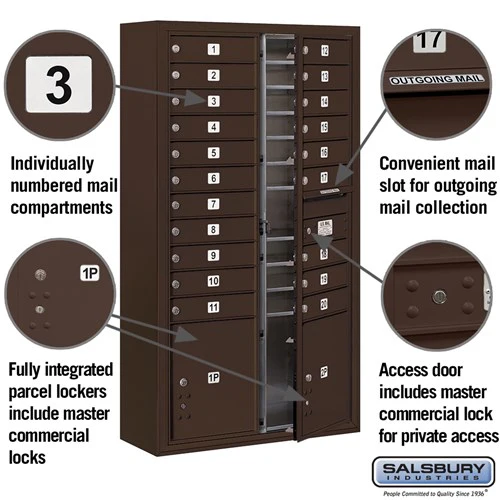 Maximum Height Surface Mounted 4C Horizontal Mailbox with 14 Doors in Bronze with Private Access - Image 6