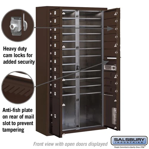 Maximum Height Surface Mounted 4C Horizontal Mailbox with 20 Doors and 2 Parcel Lockers in Bronze with USPS Access - Image 3