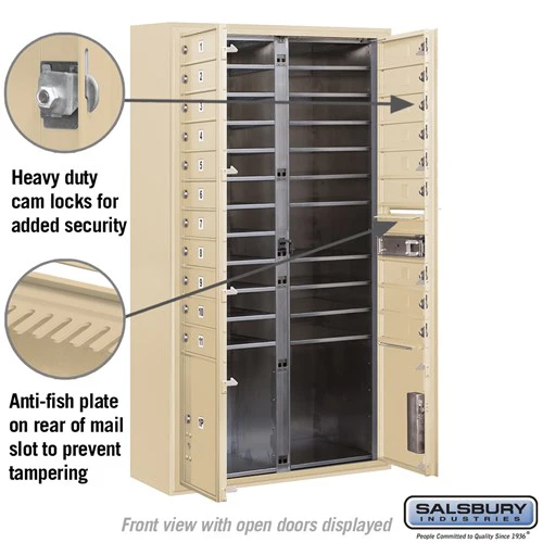 Maximum Height Surface Mounted 4C Horizontal Mailbox with 20 Doors and 2 Parcel Lockers in Sandstone - Image 3