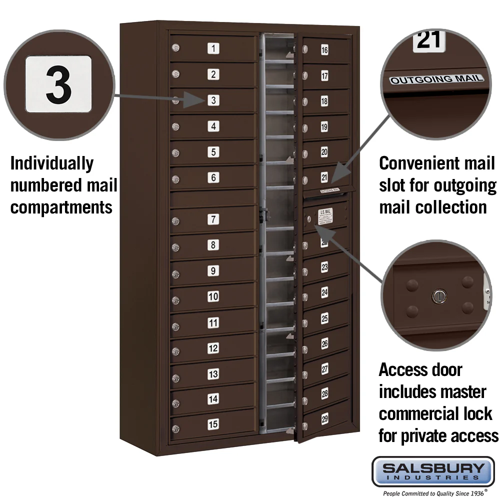 Maximum Height Surface Mounted 4C Horizontal Mailbox with 29 Doors in Bronze with Private Access - Image 2