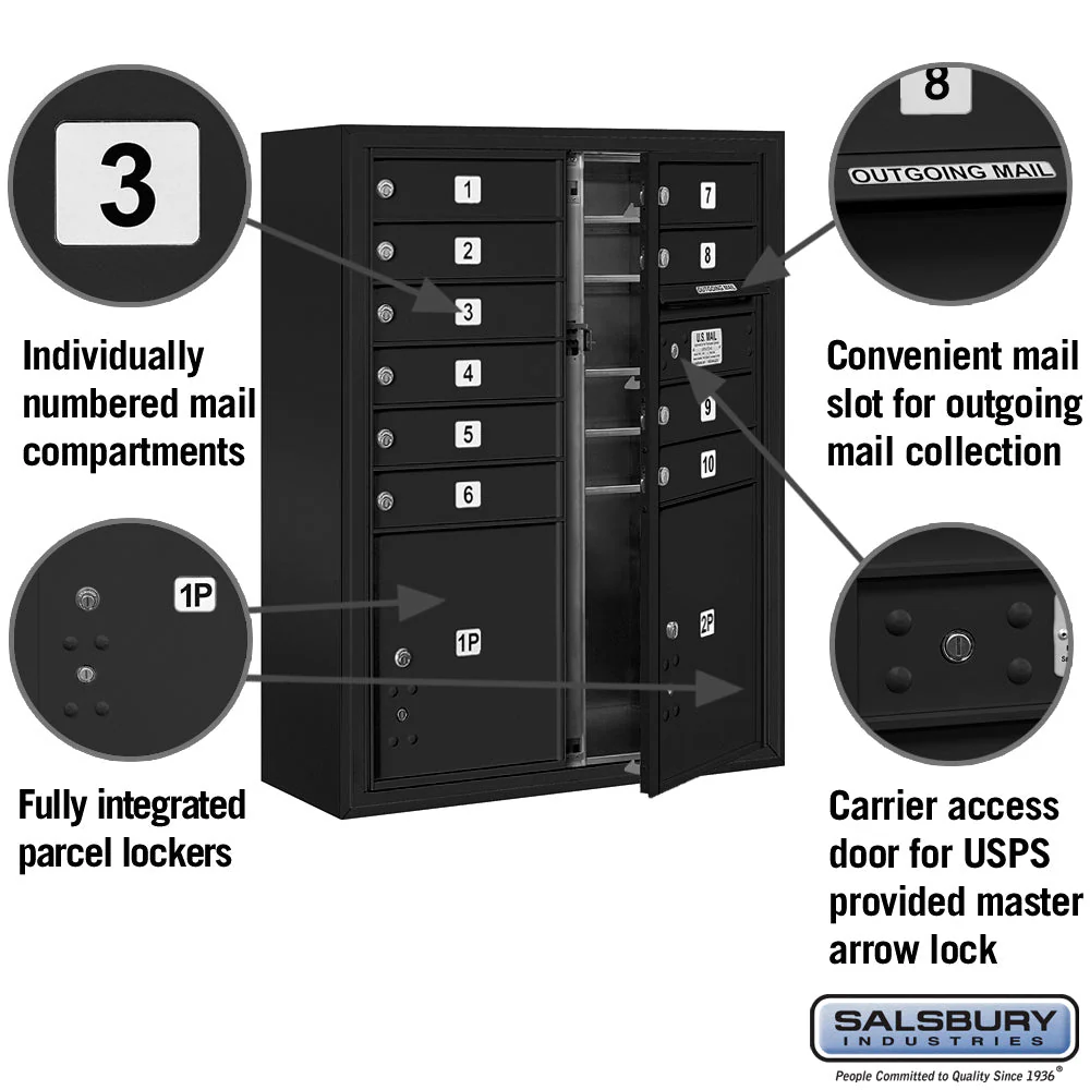 10-Door Surface Mounted Mailbox with Parcel Lockers and USPS Access - Image 2