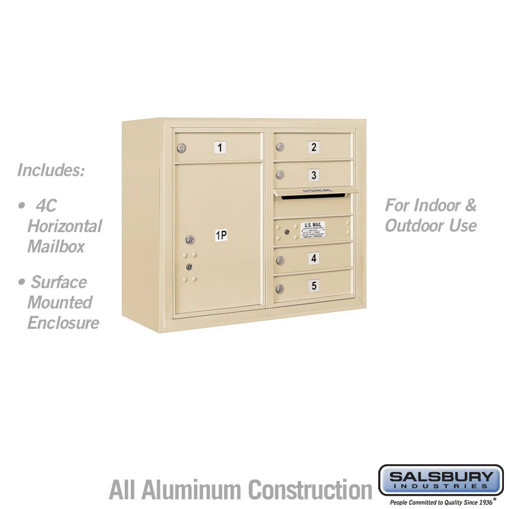 6 Door High Surface Mounted 4C Horizontal Mailbox with Parcel Locker in Sandstone