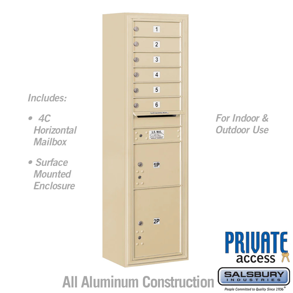 Maximum Height Surface Mounted 4C Horizontal Parcel Locker with 6 Parcel Compartments in Sandstone - Image 5