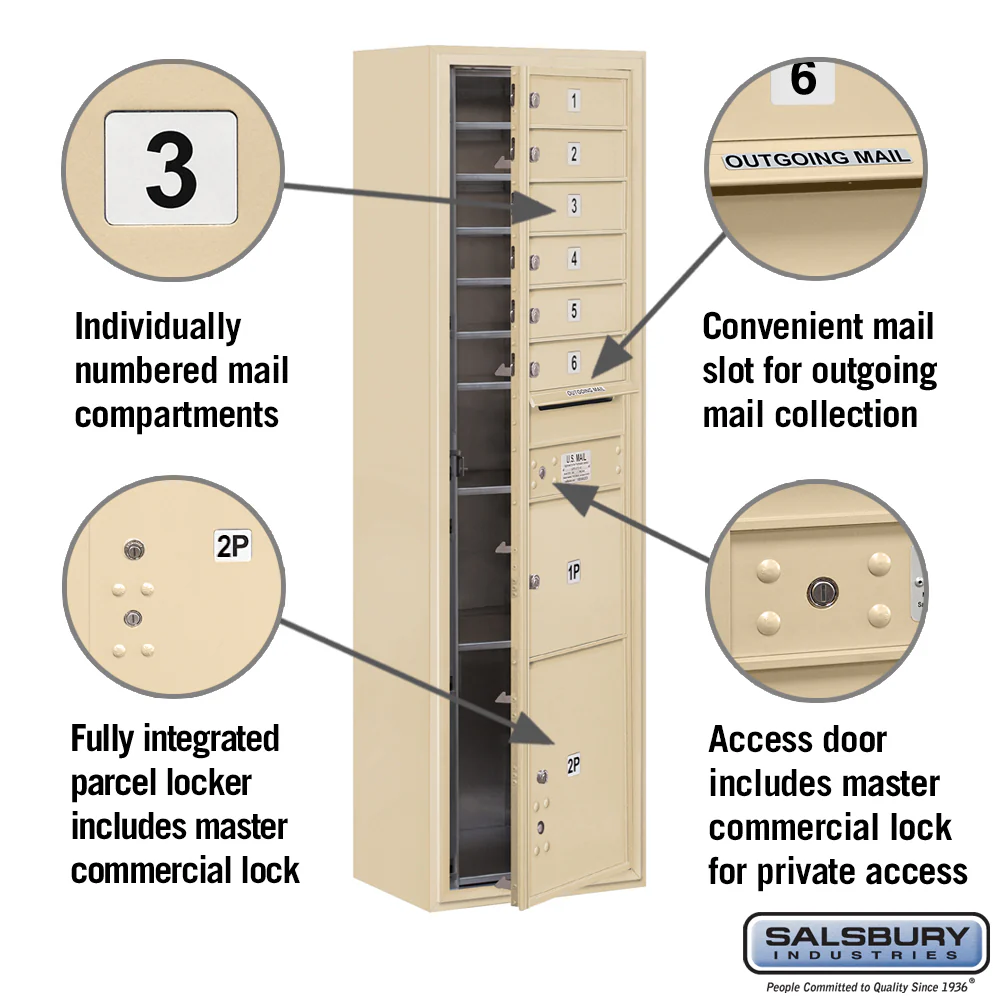Maximum Height Surface Mounted 4C Horizontal Parcel Locker with 6 Parcel Compartments in Sandstone - Image 6