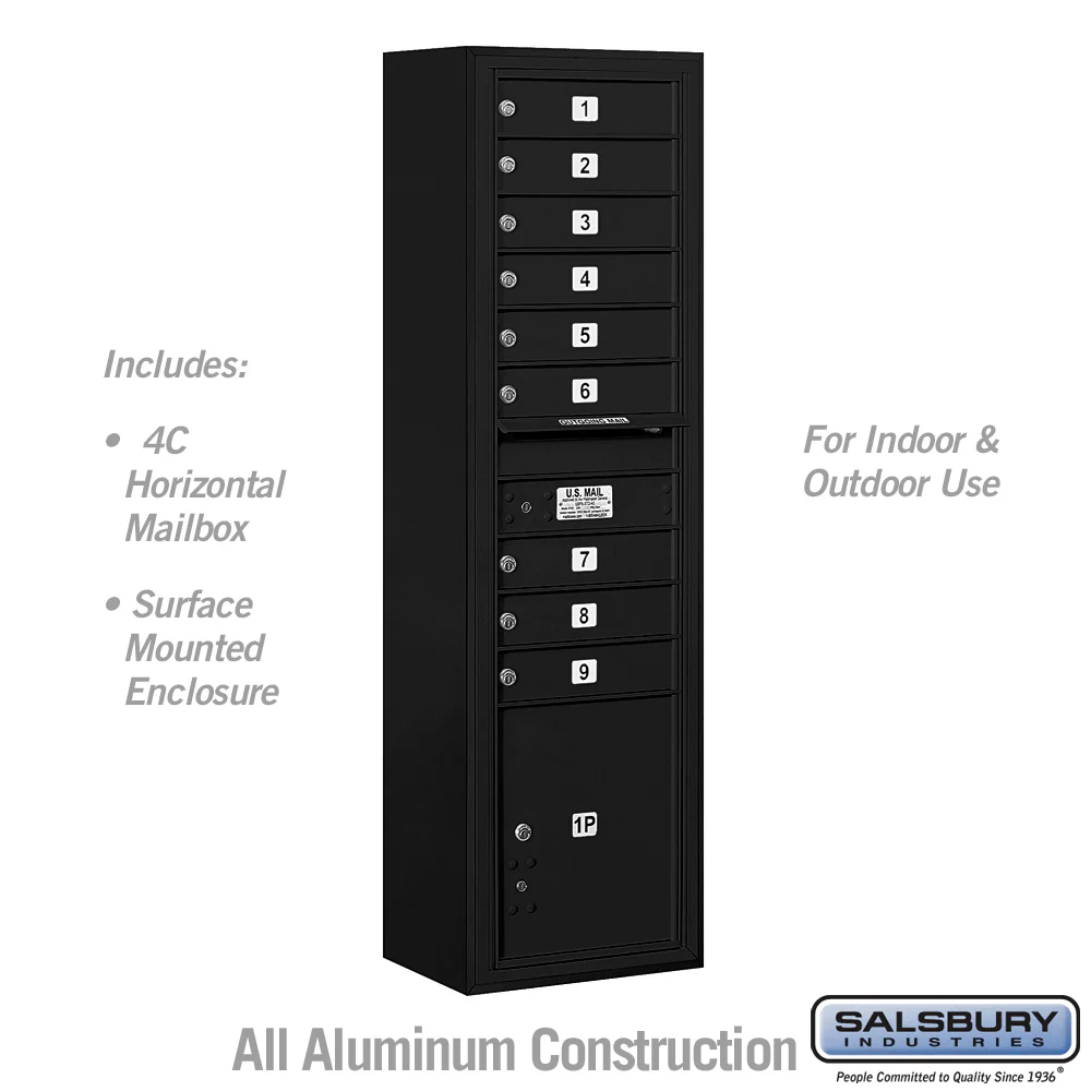 Maximum Height Surface Mounted 4C Horizontal Mailbox with 9 Doors and Parcel Locker