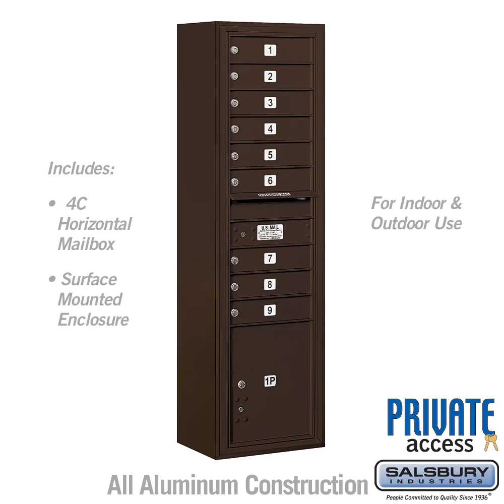 Maximum Height Surface Mounted 4C Horizontal Mailbox with Parcel Locker in Bronze