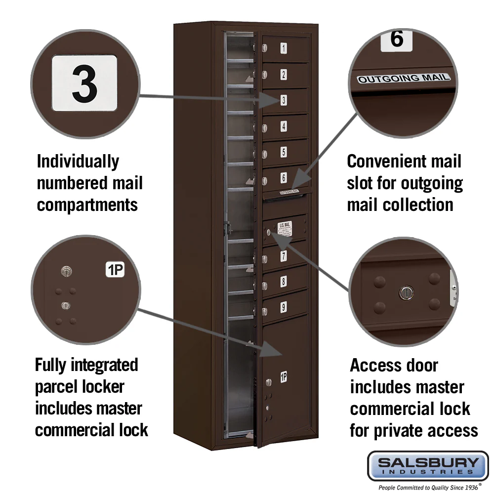 Maximum Height Surface Mounted 4C Horizontal Mailbox with Parcel Locker in Bronze - Image 2