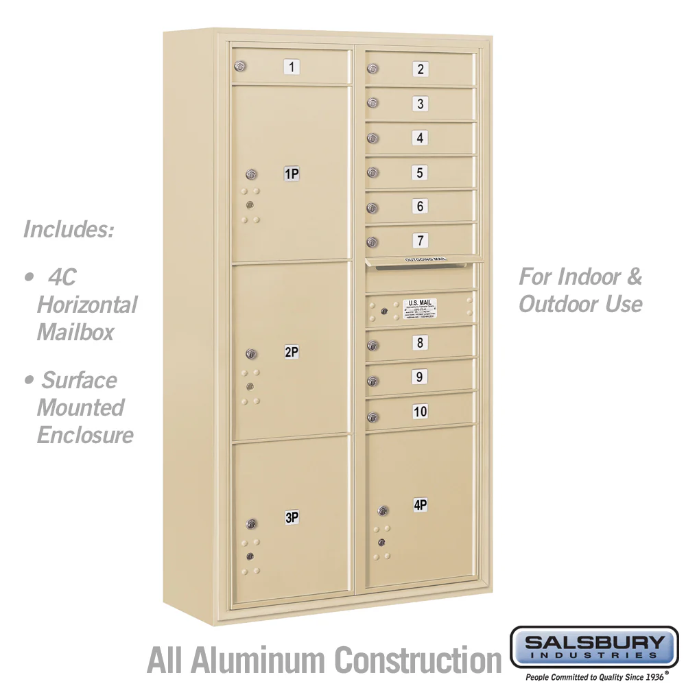 Maximum Height Surface Mounted 4C Horizontal Mailbox with Parcel Lockers
