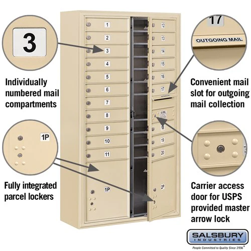 Maximum Height Surface Mounted 4C Horizontal Parcel Locker with 8 Parcel Lockers in Black with USPS Access - Image 5