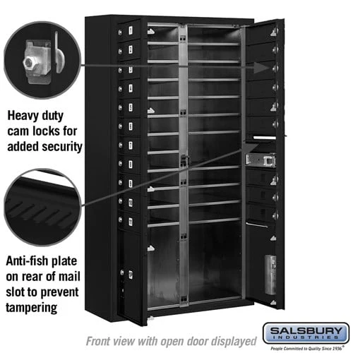 Maximum Height Surface Mounted 4C Horizontal Mailbox with 20 Doors and 2 Parcel Lockers in Black - Image 3