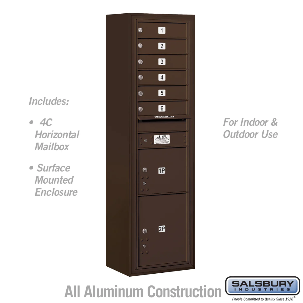 Maximum Height Surface Mounted 4C Horizontal Mailbox with Parcel Lockers in Bronze