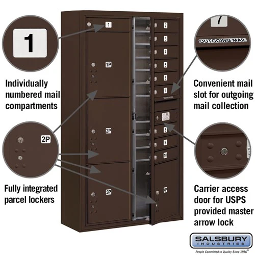 Maximum Height Surface Mounted 4C Horizontal Mailbox with Parcel Lockers in Bronze - Image 2
