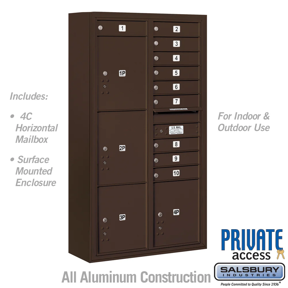 Maximum Height Surface Mounted 4C Horizontal Mailbox with Parcel Lockers in Bronze