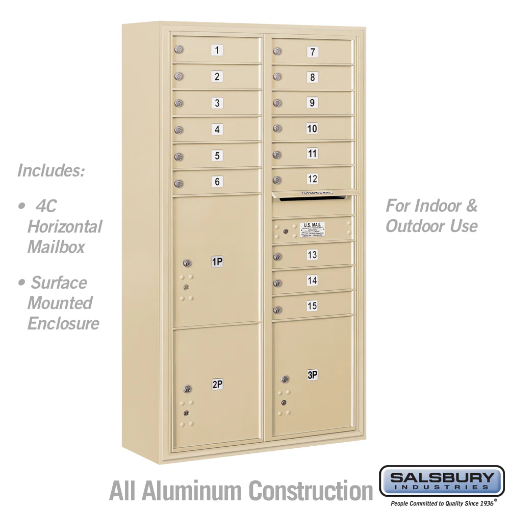 Maximum Height Surface Mounted 4C Horizontal Mailbox with Parcel Lockers in Sandstone