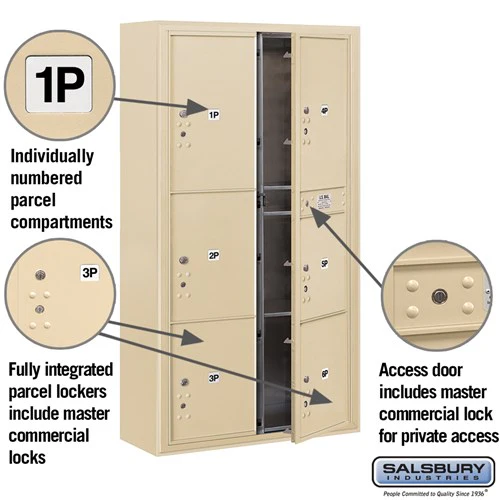 Maximum Height Surface Mounted 4C Horizontal Parcel Locker with 6 Parcel Compartments in Sandstone - Image 2