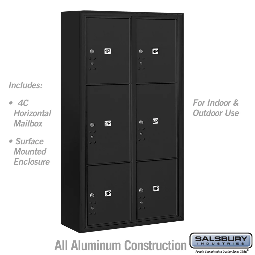 Maximum Height Surface Mounted 4C Horizontal Parcel Locker with 6 Parcel Lockers in Black