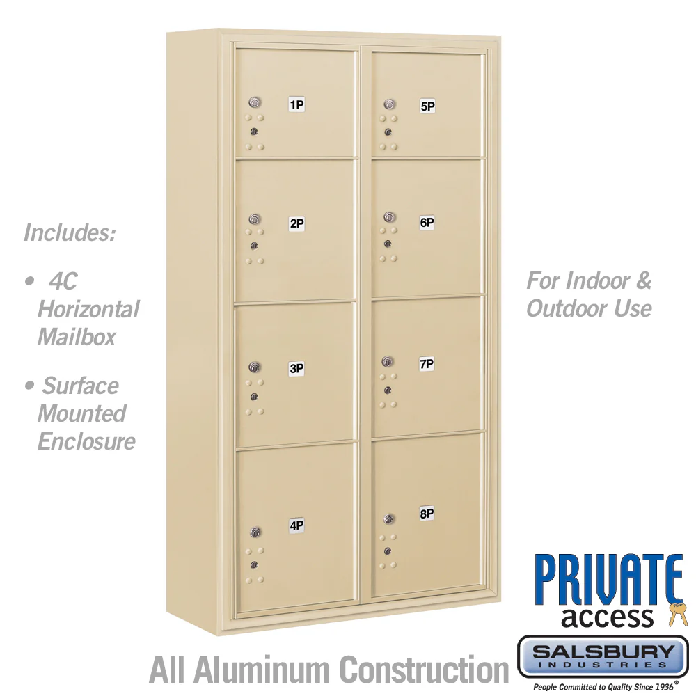Maximum Height Surface Mounted 4C Horizontal Parcel Locker with 8 Compartments in Sandstone