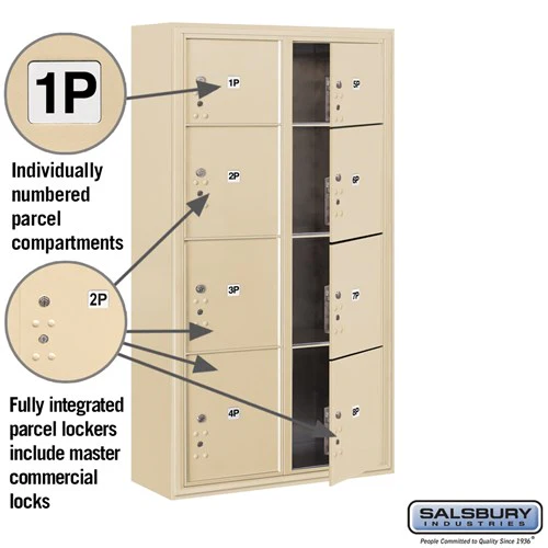 Maximum Height Surface Mounted 4C Horizontal Parcel Locker with 8 Compartments in Sandstone - Image 2