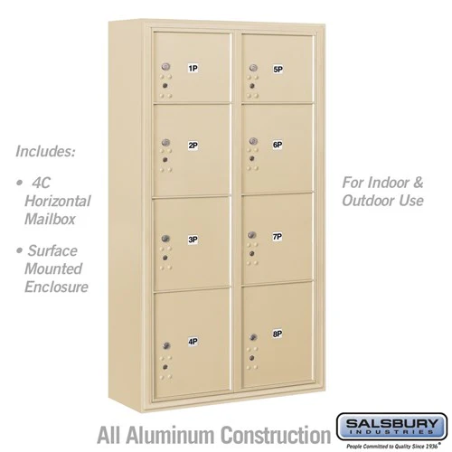 Maximum Height Surface Mounted 4C Horizontal Parcel Locker with 8 Compartments in Sandstone - Image 5