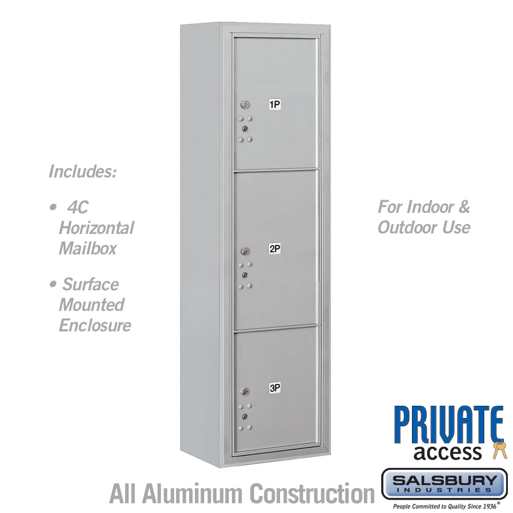 Maximum Height Surface Mounted 4C Horizontal Parcel Locker with 3 Parcel Lockers in Aluminum