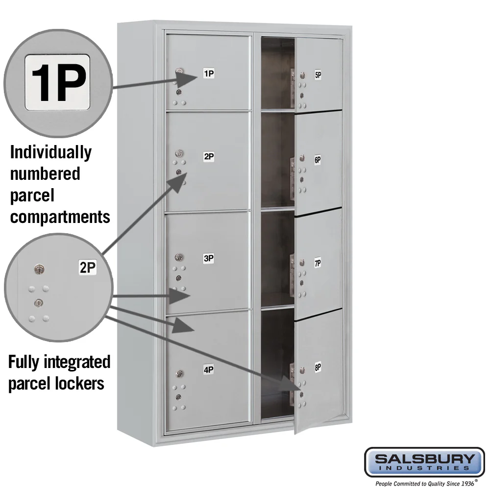 Maximum Height Surface Mounted 4C Horizontal Parcel Locker with 8 Parcel Lockers in Aluminum with USPS Access - Image 2
