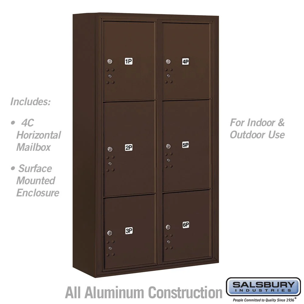 Maximum Height Surface Mounted Parcel Locker with 6 Compartments in Bronze