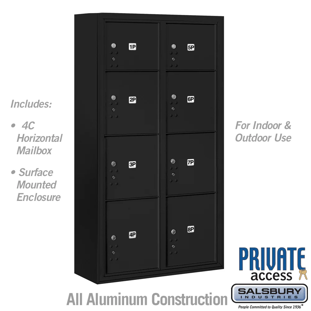 Maximum Height Surface Mounted Parcel Locker with 8 Compartments in Black