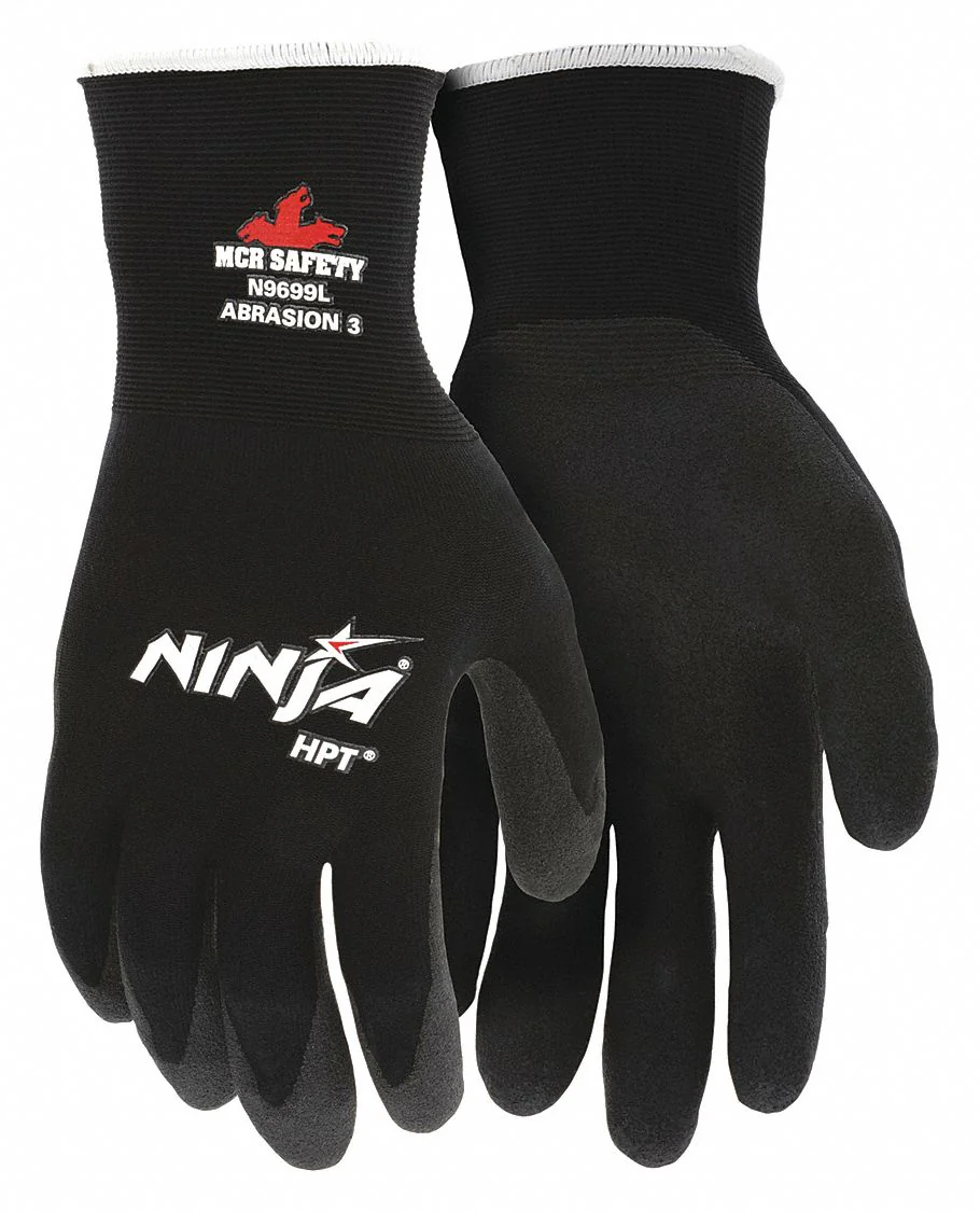 MCR SAFETY Ninja N9699 PVC Coated Gloves - Medium, Black, 12 Pack