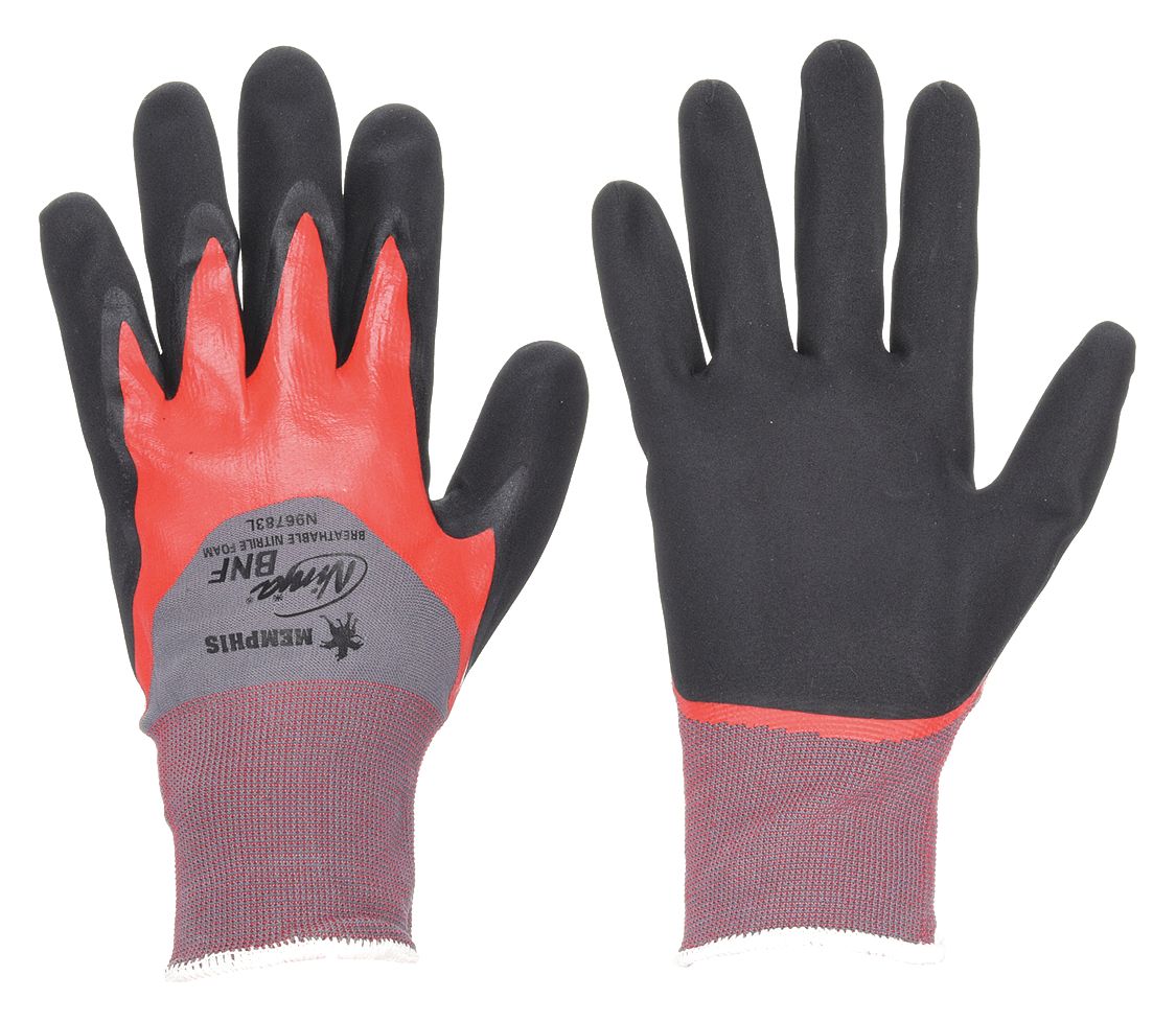 MCR SAFETY Foam Nitrile Coated Gloves - Large, Double-Dipped