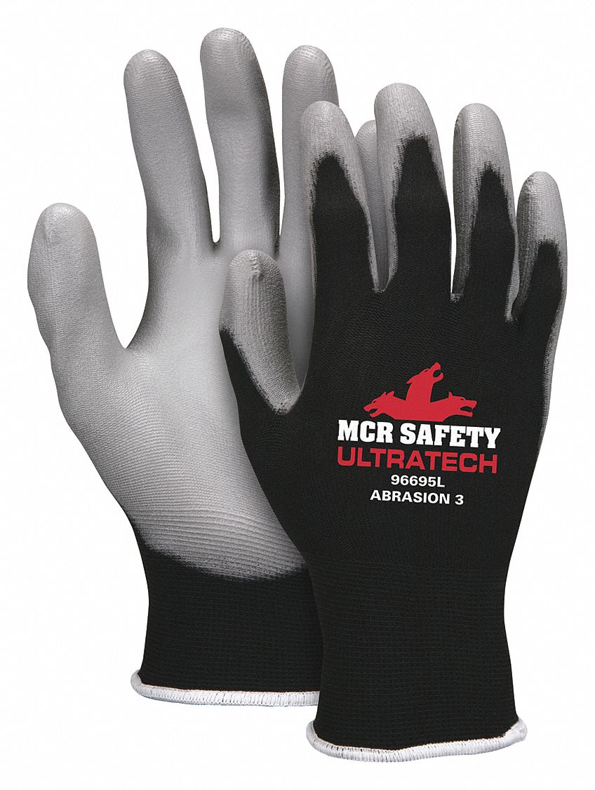 MCR SAFETY Knit Gloves S: ANSI Abrasion Level 3 Polyurethane Palm Dipped