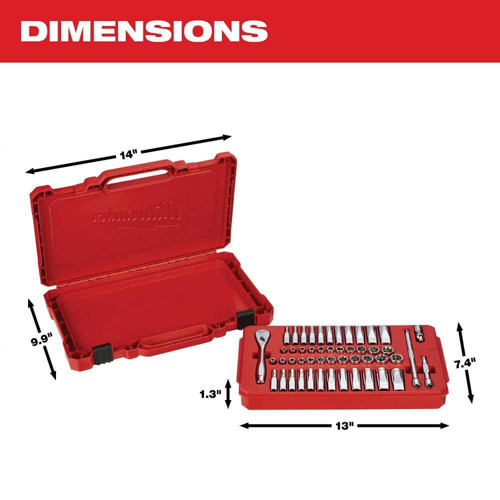 Milwaukee 1/4 in. Drive SAE/Metric Ratchet & Socket Mechanics Tool Set with 3 in. Stubby Ratchet, 51-Piece - Image 5