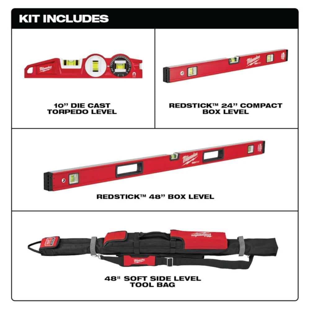 Milwaukee 10 in./24 in./48 in. REDSTICK Box and Torpedo Level Set - Image 2