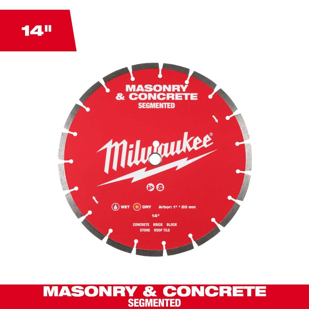 Milwaukee 12 in. Segmented Masonry & Concrete Diamond Blade, 1"/20mm Arbor, 6,300 RPM