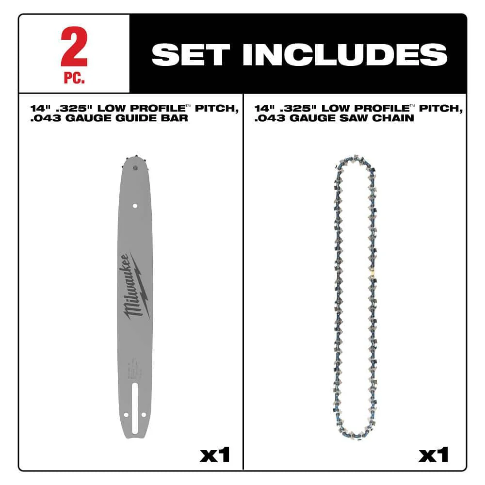 Milwaukee 14 in. Chainsaw Bar & Chain Combo, .325 in. Low Profile Pitch, .043 in. Gauge - Image 3