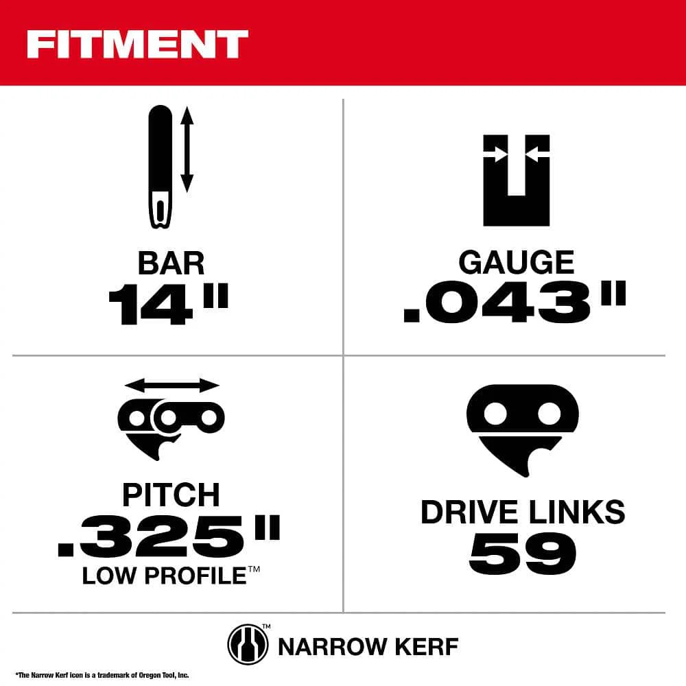 Milwaukee 14 in. Chainsaw Bar & Chain Combo, .325 in. Low Profile Pitch, .043 in. Gauge - Image 4