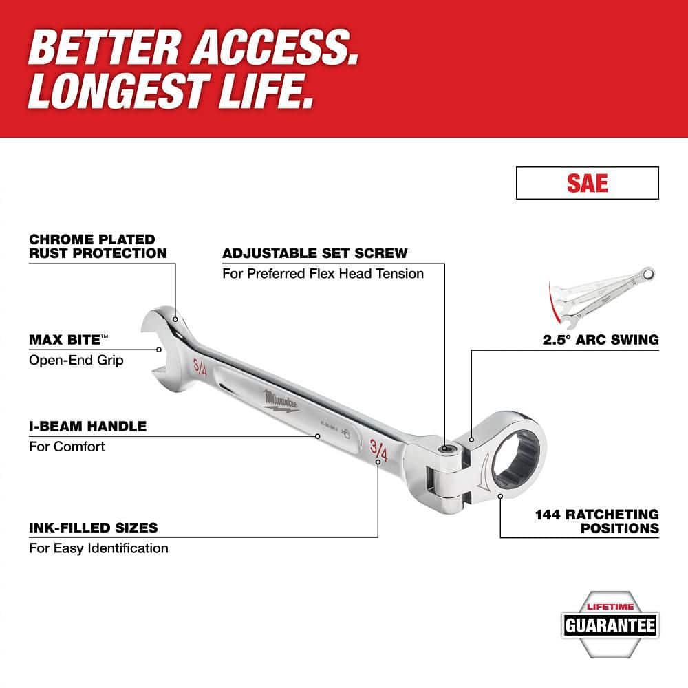 Milwaukee 144-Position Flex-Head Ratcheting Combination Wrench Set SAE with Screwdriver Set (25-Piece) - Image 2