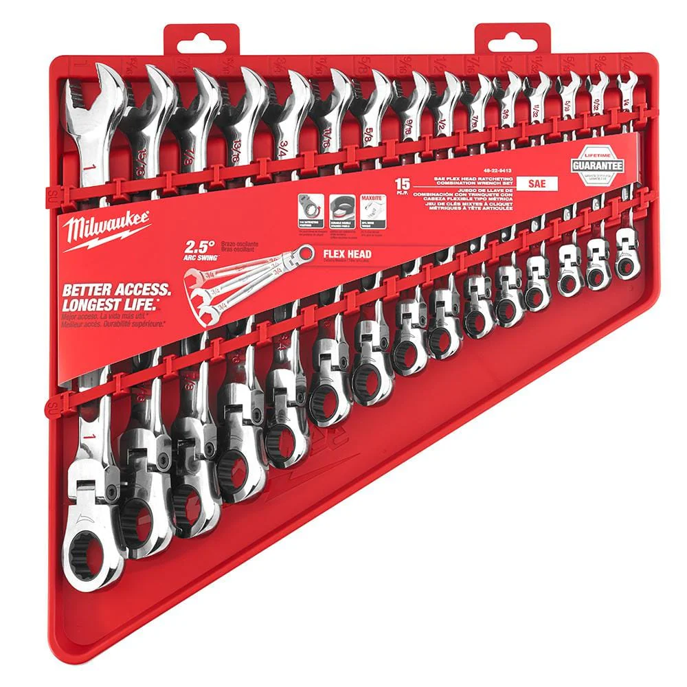 Milwaukee 144-Position Flex-Head Ratcheting Combination Wrench Set SAE with Screwdriver Set (25-Piece) - Image 6