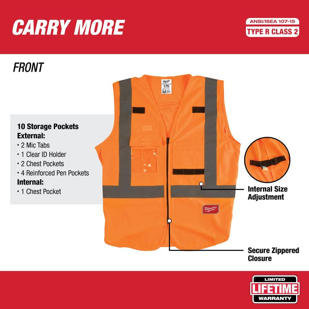 Milwaukee 2X-Large/3X-Large Orange Class 2 High-Visibility Safety Vest with 10 Pockets (12-Pack) - Image 2
