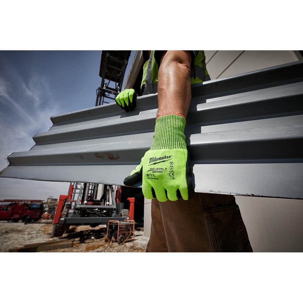 MILWAUKEE 2XL Seamless Knit Work Gloves with Polyurethane Palm Coating, Lime/Black (ANSI Abrasion 3) - Image 4