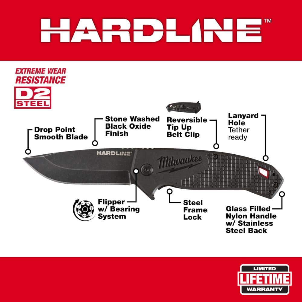 Milwaukee 3 in. Hardline D2 Steel Smooth Blade Pocket Folding Knife, 48-22-1994 - Image 2