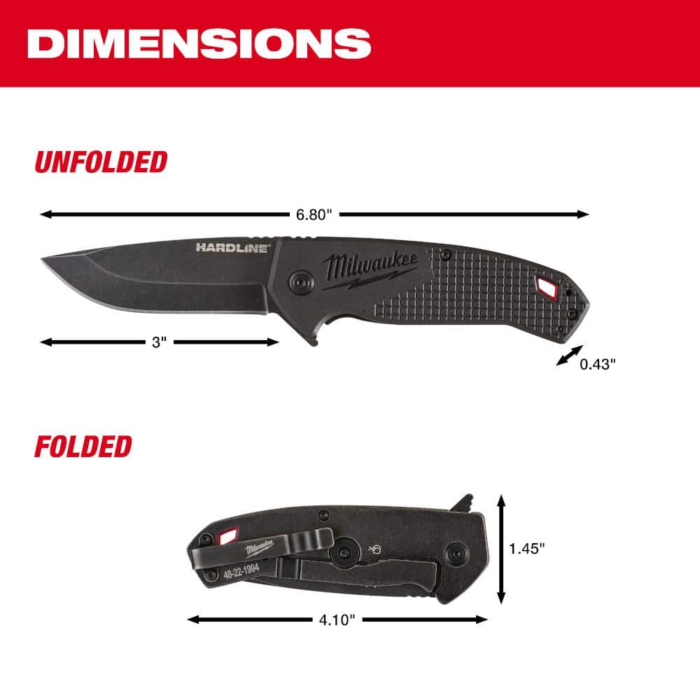 Milwaukee 3 in. Hardline D2 Steel Smooth Blade Pocket Folding Knife, 48-22-1994 - Image 3