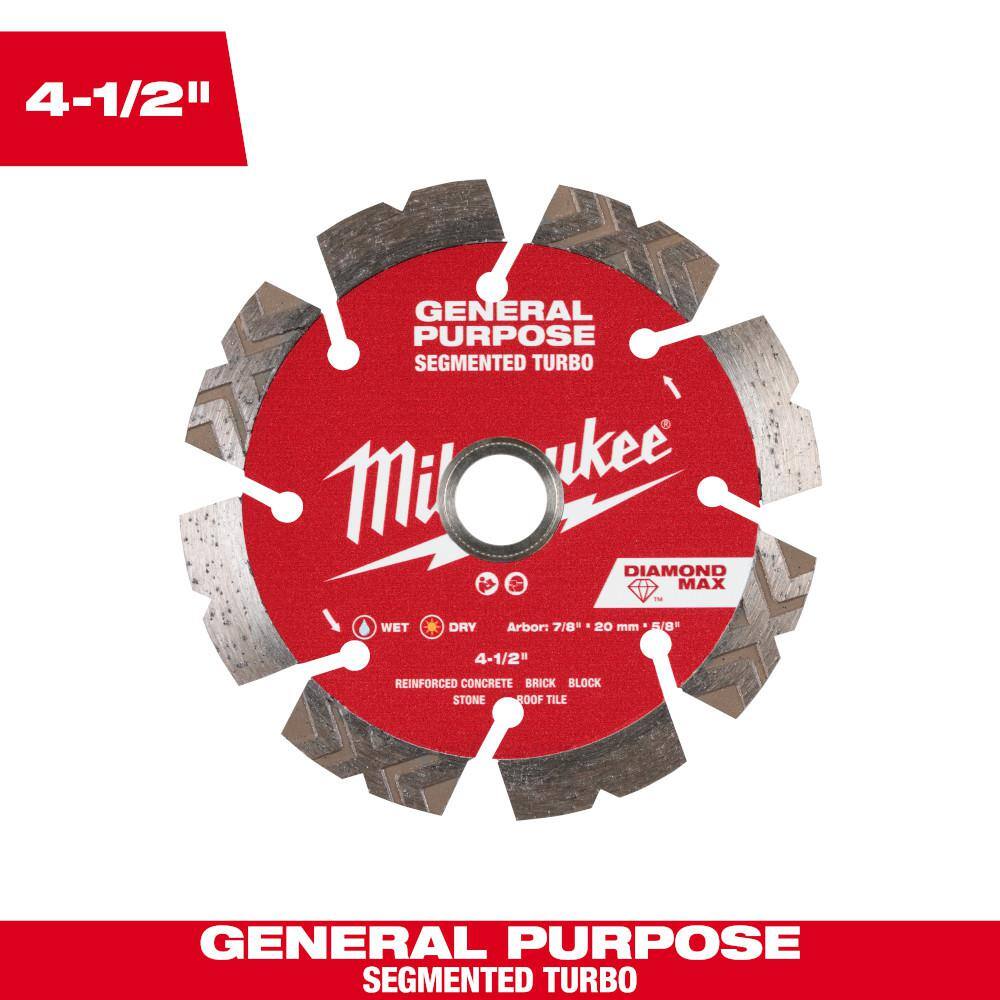 Milwaukee 4.5 in. DIAMOND MAX General Purpose Segmented Turbo Diamond Blade