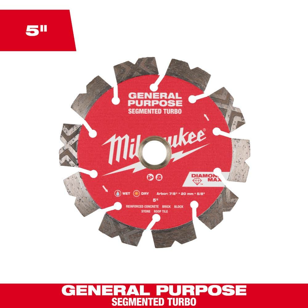 Milwaukee 5 in. DIAMOND MAX General Purpose Segmented Turbo Diamond Blade