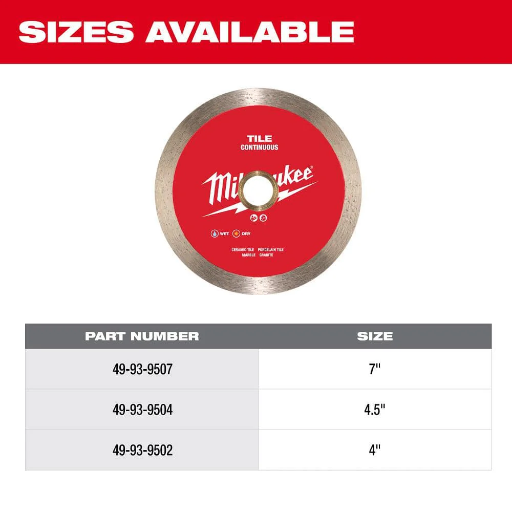 Milwaukee 7 in. Continuous Tile Diamond Blade – Solid Steel Core, Wet/Dry, DM 7/8"–5/8" Arbor - Image 5