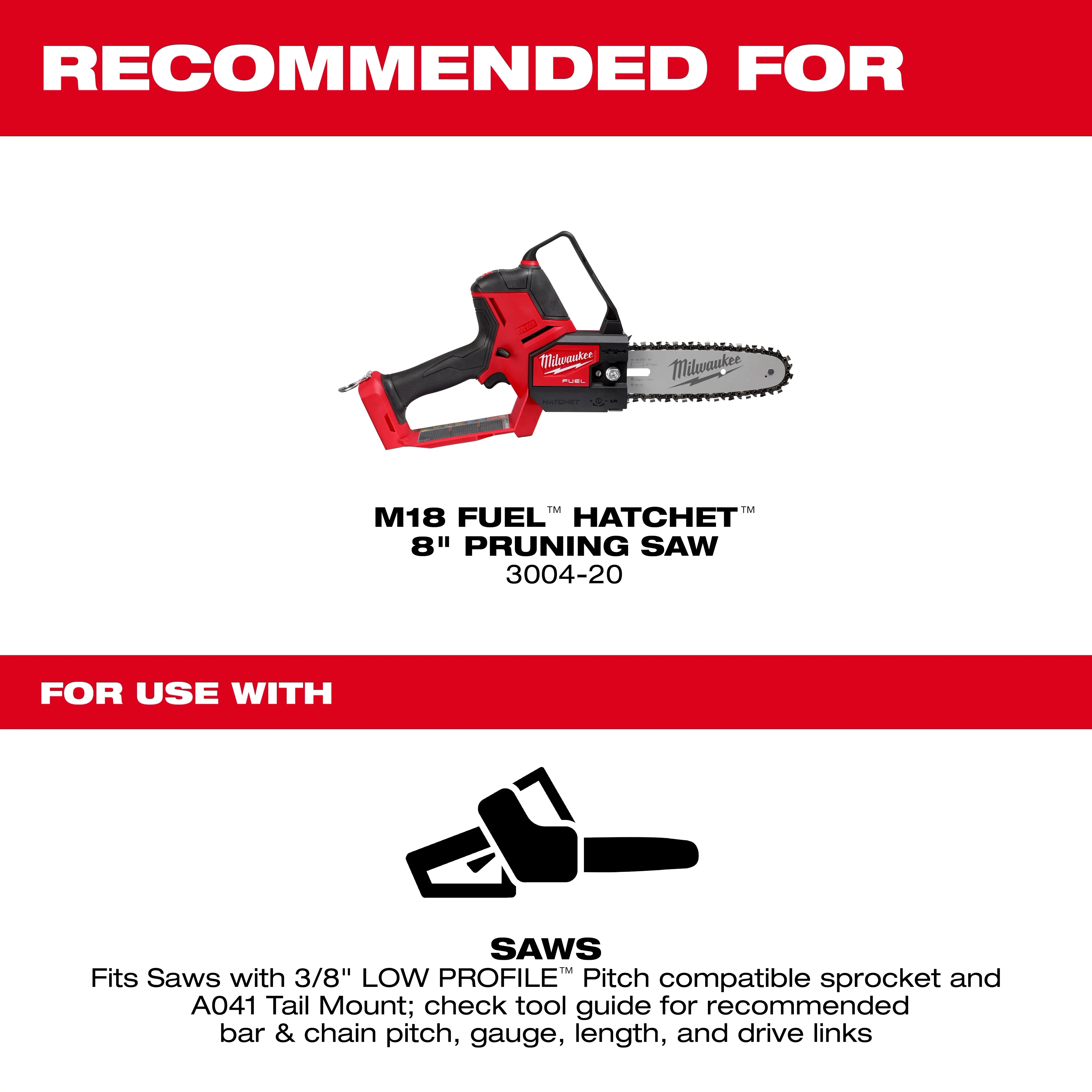 Milwaukee 8 in. Chainsaw Bar & Chain Combo, 3/8 in. Low Profile Pitch, .043 in. Gauge (2-Piece Set) - Image 3