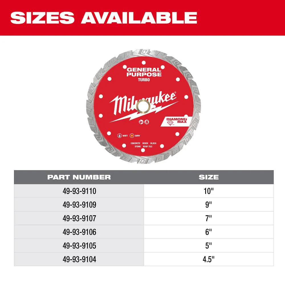 Milwaukee 6 in. DIAMOND MAX Turbo Diamond Blade, General Purpose, Wet/Dry, 7/8"–5/8" Arbor - Image 7