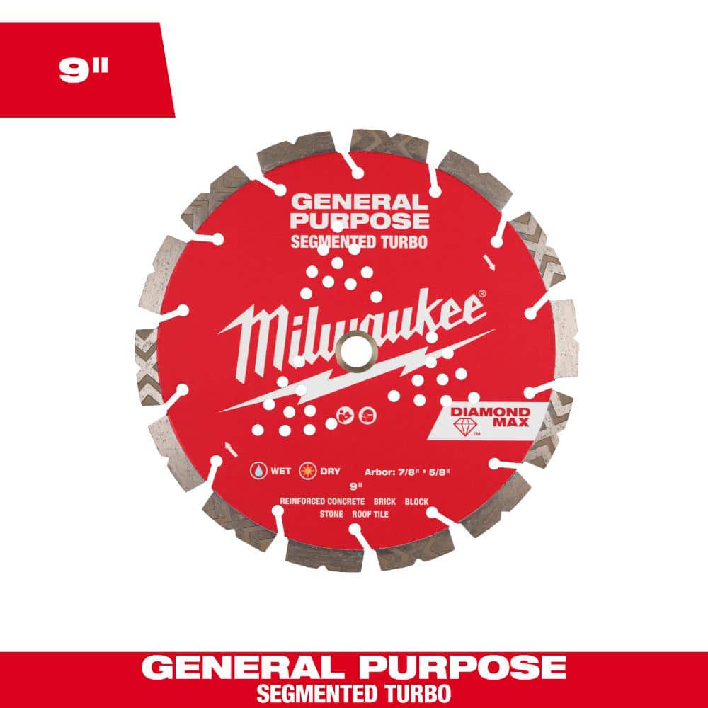 Milwaukee 9 in. DIAMOND MAX General Purpose Segmented Rim Turbo Diamond Blade