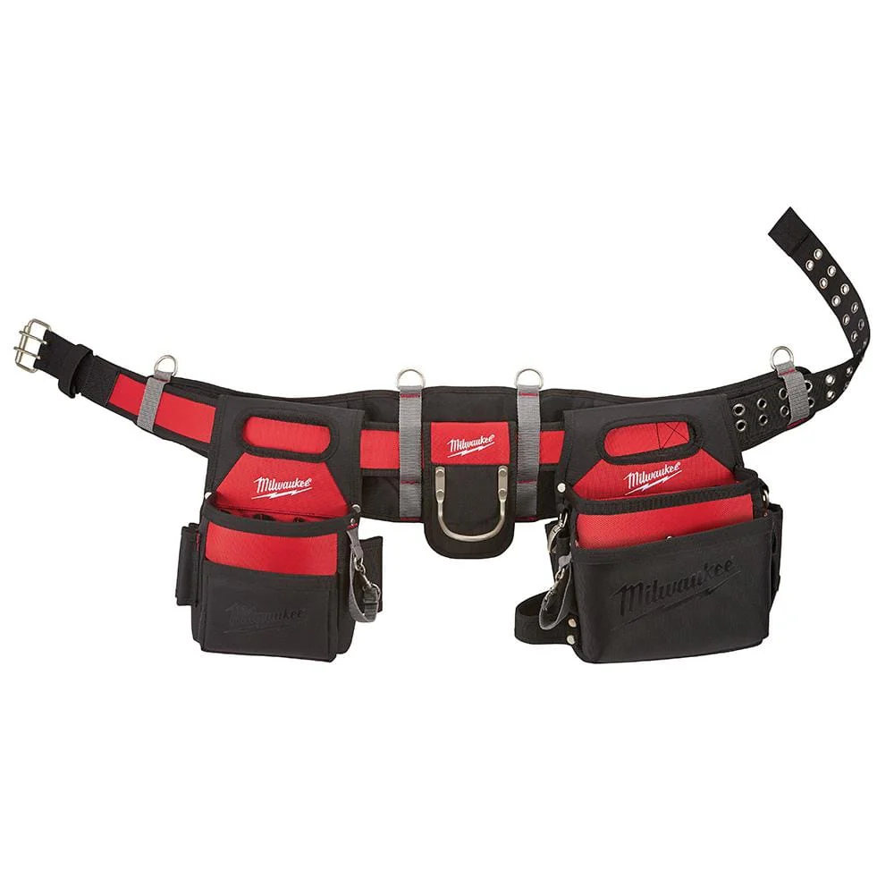 Milwaukee Adjustable Electrician's Work Waist Tool Belt with 19 oz. Hickory Framing Hammer, 29 Pockets (Model 48-22-8110 + 48-22-9419)